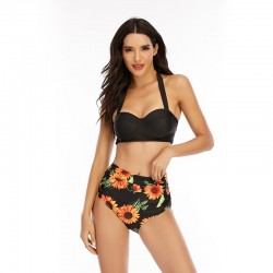 Sexy bikini set - with push-up - high waist - sunflowersBeachwear