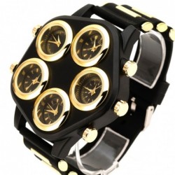 Fashionable sports watch - five time zone - large dial - silicone strap