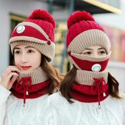 3 in 1 - knitted beanie / face mask / scarf - warm winter setMouth masks