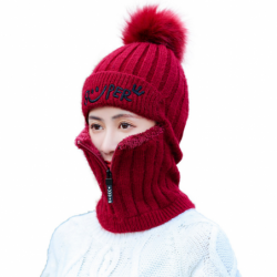 Winter hat with a pompom - balaclava with a zipperHats & Caps