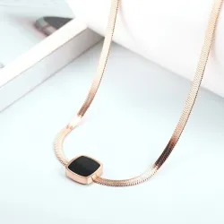 Rose gold necklace - thick snake chain - with a black pendantNecklaces