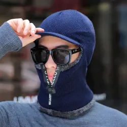 Winter knitted hat with a visor - face protection - balaclava with a zipperHats & Caps