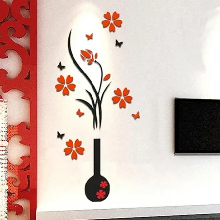 3D vase with flower tree - wall sticker - decal - removableWall stickers