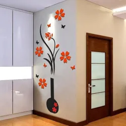 3D vase with flower tree - wall sticker - decal - removableWall stickers