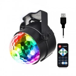 Crystal ball - stage light projector - RGB - LED - with remote / adjustable base - 5V - for disco / parties