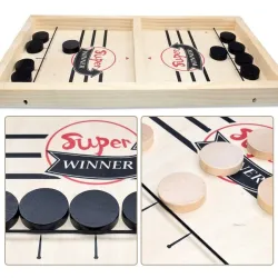 Table hockey game - with 10 pucks - wooden toyWooden