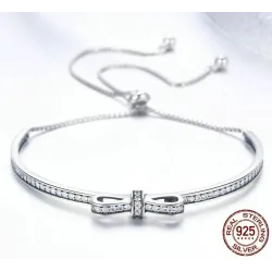Elegant crystal bracelet with bowknot - adjustable - 925 sterling silverBracelets
