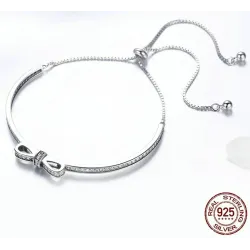 Elegant crystal bracelet with bowknot - adjustable - 925 sterling silverBracelets