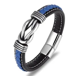 Vintage leather bracelet - irregular graphic - with metal locking claspBracelets