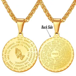 Praying hands with Bible verse - coin / heart shape pendant - stainless steel necklaceNecklaces
