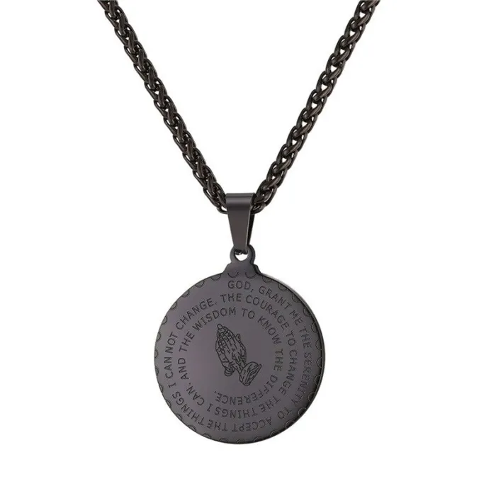 Praying hands with Bible verse - coin / heart shape pendant - stainless steel necklaceNecklaces