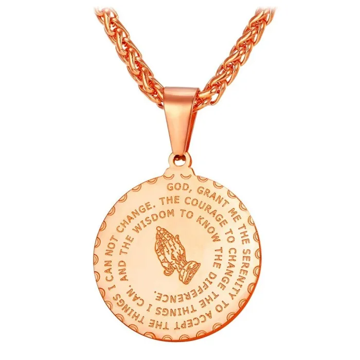 Praying hands with Bible verse - coin / heart shape pendant - stainless steel necklaceNecklaces