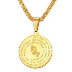 Praying hands with Bible verse - coin / heart shape pendant - stainless steel necklaceNecklaces