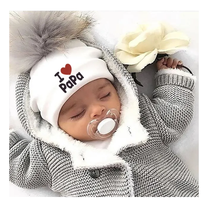 I Love Mama & Papa - warm cotton hat with pom pom - for newborns / kidsHats & caps