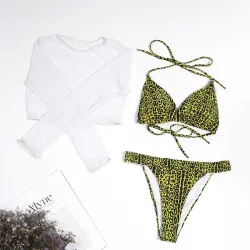 Sexy bikini set - long sleeve top - high / low waist - 3 piecesBeachwear