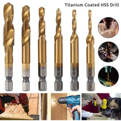 1/4 Inch 6542 Titanium coated - combination metric deburr countersink drills - hex shank - 6 pieces