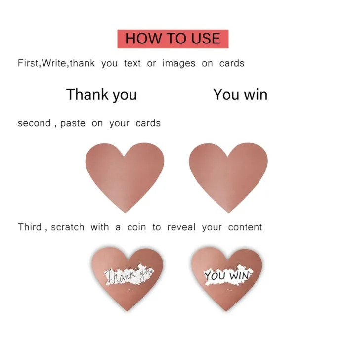 Heart shaped labels - scratch stickers - 2.5cm - 300 piecesDecoration