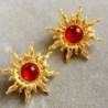 Vintage sun / sunflower shaped earrings - with red pearlEarrings