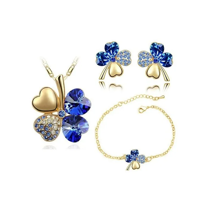 Multi colored four leaf clover - necklace / earrings / bracelet - jewellery setNecklaces