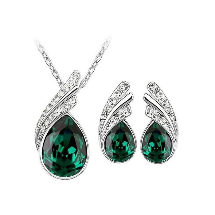 Austrian crystal feather / water drop - necklace / earring / bracelet - jewellery setNecklaces