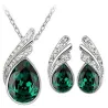Austrian crystal feather / water drop - necklace / earring / bracelet - jewellery setNecklaces