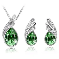 Austrian crystal feather / water drop - necklace / earring / bracelet - jewellery setNecklaces
