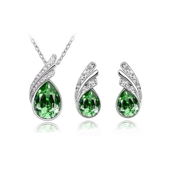 Austrian crystal feather / water drop - necklace / earring / bracelet - jewellery setNecklaces