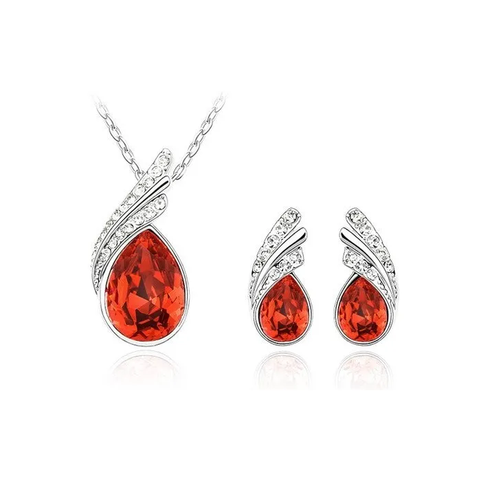 Austrian crystal feather / water drop - necklace / earring / bracelet - jewellery setNecklaces