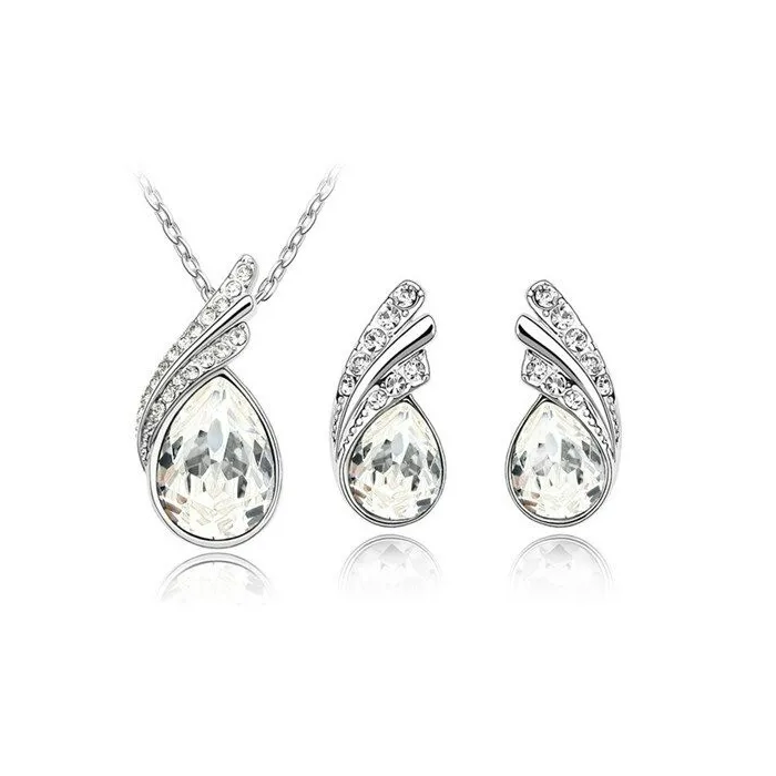 Austrian crystal feather / water drop - necklace / earring / bracelet - jewellery setNecklaces