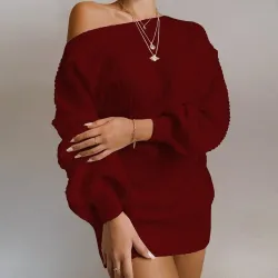 Sexy knitted sweater - mini dress - off-shoulder / lantern sleevesBlouses & shirts