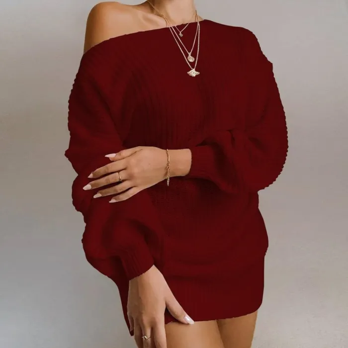 Sexy knitted sweater - mini dress - off-shoulder / lantern sleevesBlouses & shirts