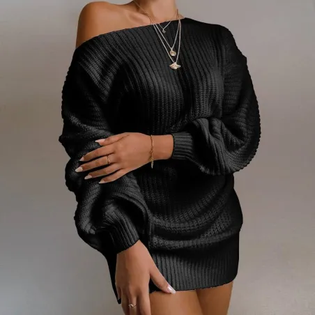 Sexy knitted sweater - mini dress - off-shoulder / lantern sleevesBlouses & shirts