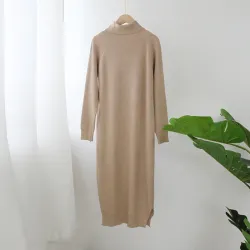 Loose knitted dress - long sweater - with turtleneck / long sleeveDresses