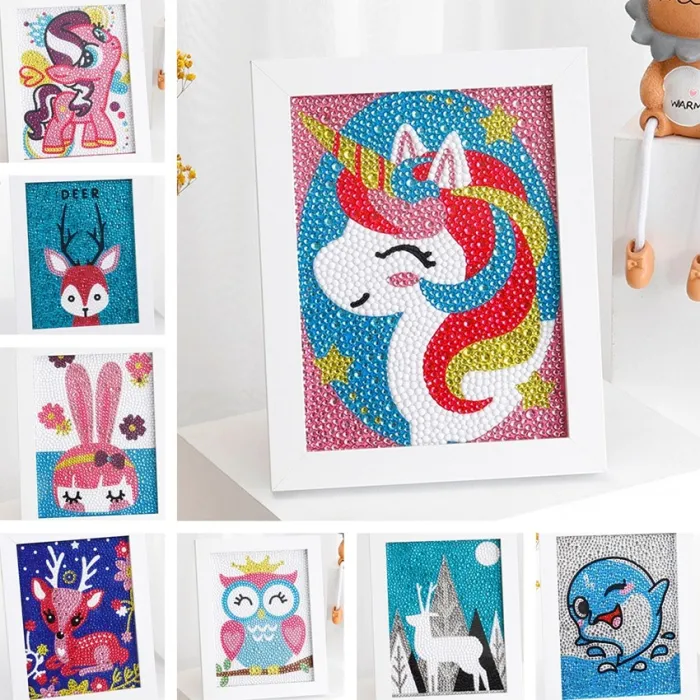 Diamond painting by numbers - deer / unicorn / owl - kids arts craftEducational