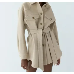 Vintage woolen beige jacket - with pockets / belt / buttonsJackets