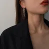 Long silver earrings - mini heart-shaped pendant / chain / circlesEarrings