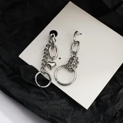 Long silver earrings - mini heart-shaped pendant / chain / circlesEarrings