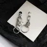 Long silver earrings - mini heart-shaped pendant / chain / circlesEarrings