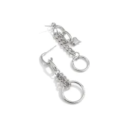 Long silver earrings - mini heart-shaped pendant / chain / circlesEarrings