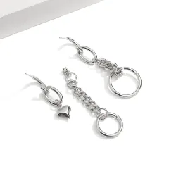 Long silver earrings - mini heart-shaped pendant / chain / circlesEarrings