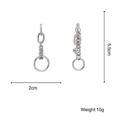 Long silver earrings - mini heart-shaped pendant / chain / circlesEarrings