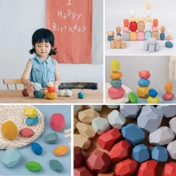 Wooden jenga stones - colorful building blocks - educational toyWooden