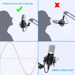 Podcast condenser microphone - professional PC streaming cardioid - kit - USB - 192kHZ/24bitMicrophones