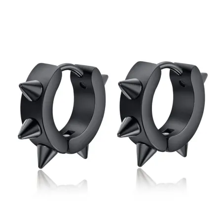 Hip Hop style small round earrings - with rivets - black / silver - unisexEarrings