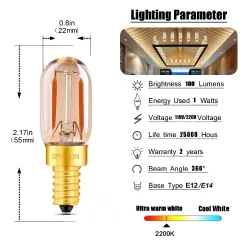 Vintage LED bulb - Edison tube - T22 - 2200K - E12 / E14 - 1W - dimmable - amber glass - 5 piecesE14