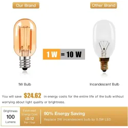 Vintage LED bulb - Edison tube - T22 - 2200K - E12 / E14 - 1W - dimmable - amber glass - 5 piecesE14