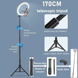 Selfie LED ring - RGB - dimmable fill light - with tripod - for photography / makeup / videoTripods & stands