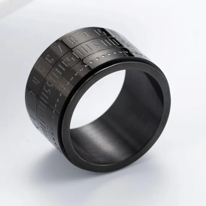 Titanium ring with arabic numerals & time rotating - calendarRings