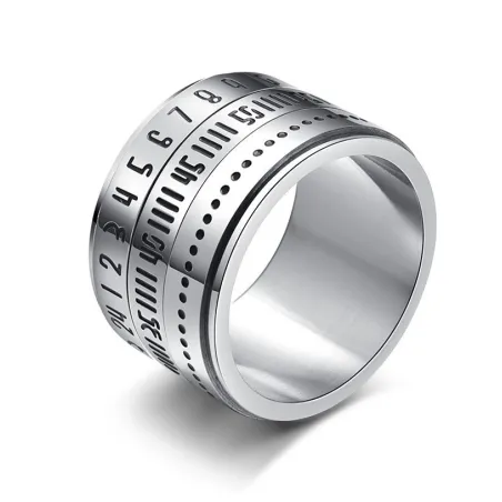 Titanium ring with arabic numerals & time rotating - calendarRings