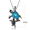 Vintage silver necklace - opal stone - mom & baby turtle pendantNecklaces